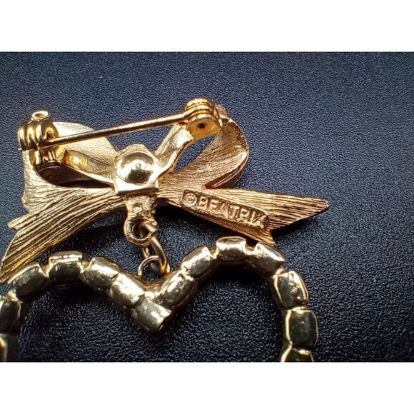 Heart Brooch Pin Beatrix Red Rhinestone Vintage Valentines Day Dangle Accent - Picture 10 of 13